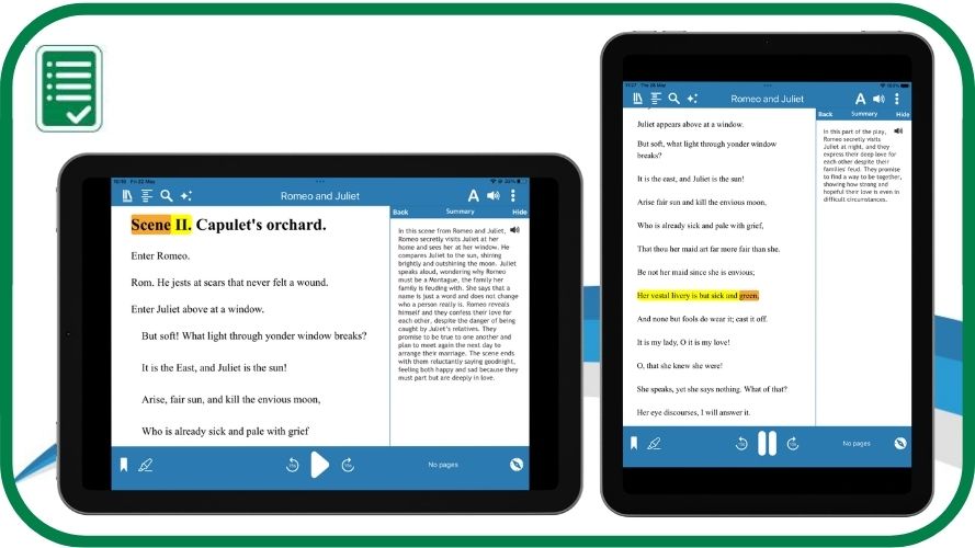 Summary feature displayed on ipad screens